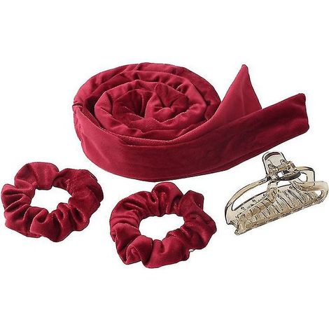 Fer à friser sans chaleur, bandeau à bigoudis ondulés naturels - bordeaux