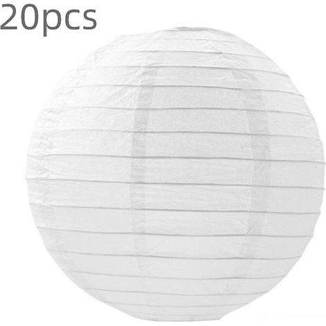 Lot de 20 Lanternes en Papier Blanches Rondes à Armature Métallique, Tailles Variées pour Décoration (1/3)