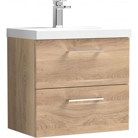 Nuie Arno Wall Hung 2-Drawer Vanity Unit with Basin-1 600mm Wide - Bleached Oak