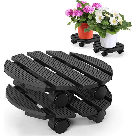 Randaco 2X WPC Pflanzenroller 30cm, Blumenroller Tragkraft 80 KG, Rolluntersetzer mit Rollen, Kübelroller für Pflanzen, Blumentopf(Rund, Grau) (1/5)