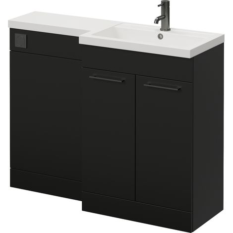 Napoli 390 Matt Black 1100mm 2 Door Vanity Unit Toilet Suite with Square Right Hand Lucia Basin - 1100mm - Gunmetal Grey 160mm HandleWithout Kingston Toilet Pan