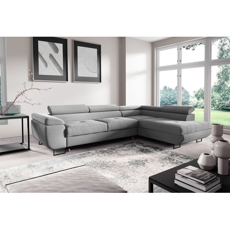 Ecksofa mit Schlaffunktion DECLAN Stoff Poso Hellgrau Ottomane Links