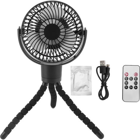 Ventilateur de bureau portable rechargeable avec lumière LED et télécommande pour camping extérieur, chariot de golf, poussette, bureau et chambre (1/5)