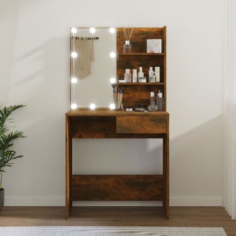 Coiffeuse,Table de Maquillage Moderne avec LED Chêne fumé 74,5x40x141 cm -BV42659 (1/5)