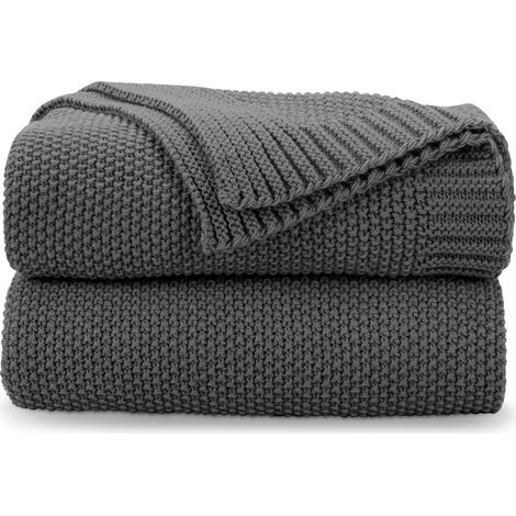 1 Couverture Maille torsadée, Fibre acrylique, Légère et chaude, Style campagnard, Pour lit et canapé (1/5)