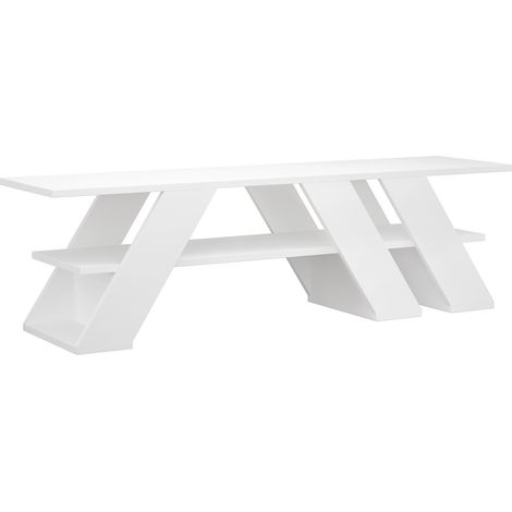 Table TV 140 cm. diagonale. Avec une étagère. Couleur Blanc. (Hauteur 40 cm/Largeur 140 cm/Profondeur 34 cm) (1/3)