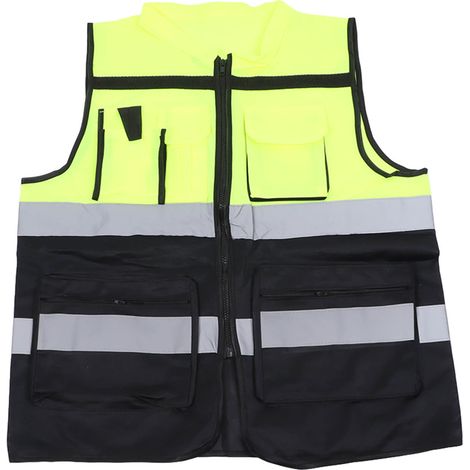 Gilet de travail réfléchissant haute visibilité à multiples poches, design en mesh respirant avec bandes réfléchissantes (1/5)