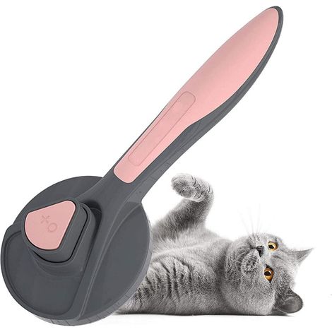 Cepillo para mascotas, peine autolimpiante, cerdas curvas, para perros y gatos de pelo largo, rosa (1/5)