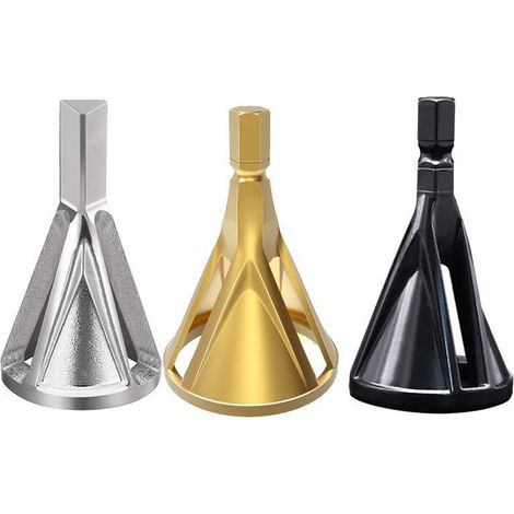 Externe D'éBavurage Outil à Chanfreiner,3 Pcs Deburring pour Les Forets,Externe D'éBavurage Outil à Chanfreiner Hexa et Triangulaire,Pour L'EnlèVement de Fraisage,Pour Divers Forets (Or, Rgent,Noir) (1/4)