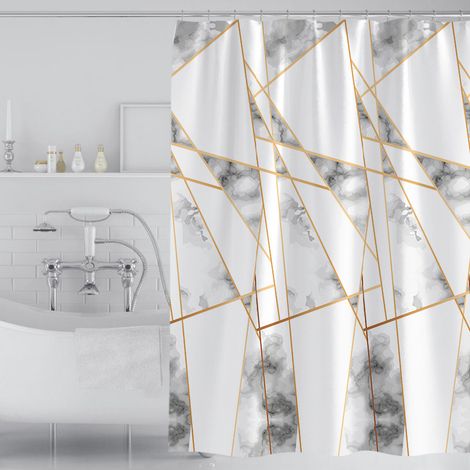 180 x 200cm Rideau de Douche avec 12 Crochets Séchage Rapide(Marbre), Tissu Polyester Imperméable Lavable en Machine, Rideaux Salle de Bain