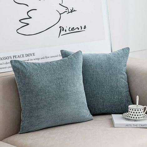 Housse de Coussin 50x50 cm Lot de 2 Bleu Poussière, Taie Décorative Ferme Moderne pour Canapé, Coussin Carré pour Salon, Décoration Maison et Sofa (1/5)