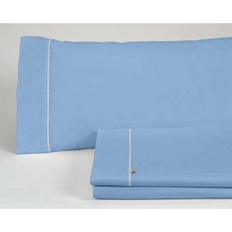 Juego de sábanas liso color azul claro - Cama de 135/140 (3 piezas) - 50% algodón / 50% poliéster - 144 hilos. Gramage: 115 (1/4)