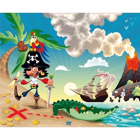papier peint panoramique équipement de pirate bleu, vert et rouge  - Sanders & Sanders (1/3)