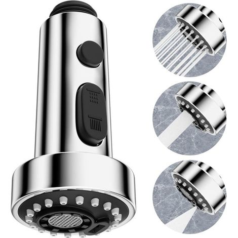 3 Modes Tête Robinet de Cuisine Remplacement, Douchette pour Rétractable Mitigeur Cuisine Universel G1/2 (1/4)