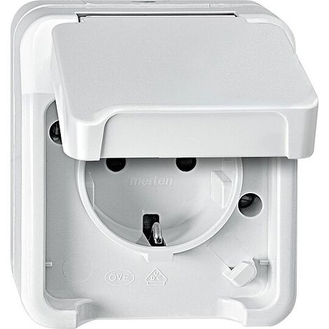Schuko-Steckdose Aquastar Merten, IP44, polarweiß, Berührungsschutz - 1-fach