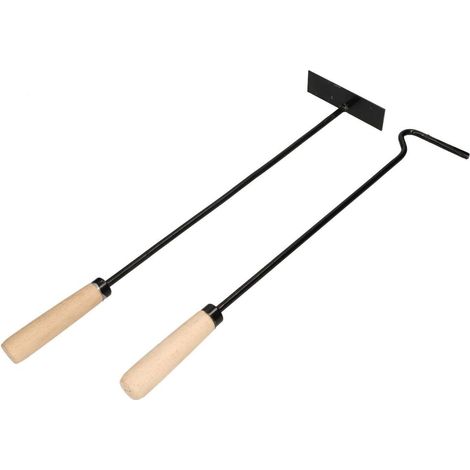 Kotarbau – Couverts de cheminée avec tisonnier et gratte-cendre – Poignée en bois antidérapante – Longueur 52,5 cm – Accessoires pour poêles et barbecues