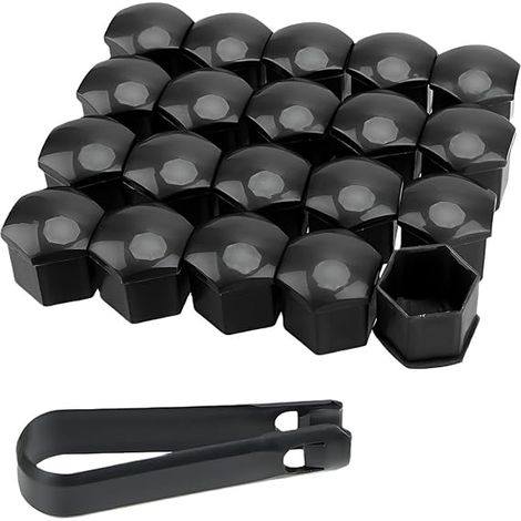 Set Wheel Nut Caps Hexagonal Protective Covers for Vehicles with Removal Tool Black 17mm for Car and Automotive (1/5)