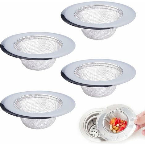 Lot de 4 crépines de vidange en acier inoxydable, crépines de vidange anti-obstruction pour évier de cuisine, baignoire et douche 11,3 (BXGSCLW-064) (1/5)