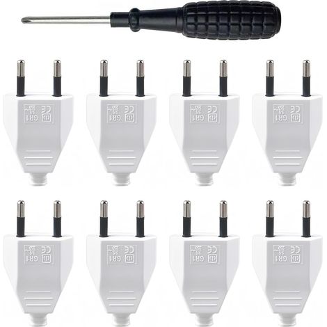 8 Pièces Fiches Plates Européennes avec Tournevis Fiche d'alimentation Plate 220V 2,5A Prise Electrique Flat pour Intérieur Appareils Electroménagers (1/5)