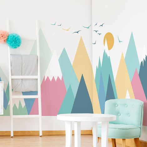 Stickers muraux enfants - Décoration chambre bébé - Autocollant Sticker mural géant enfant montagnes scandinaves NIVKA - 40x60cm (1/5)
