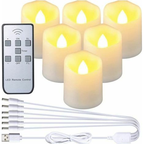 Lntyq Ensemble de 6 Bougies LED Rechargeables - Bougies Vacillantes Sans Flamme avec Télécommande et Câble de Charge USB - Idéales pour Halloween, Décoration de la Maison, les Tables et les Fêtes. (1/5)