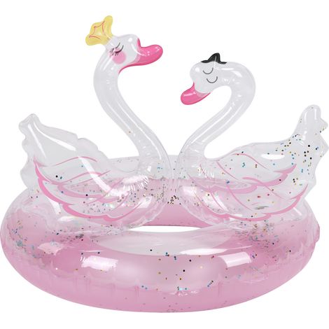 Kinder-Doppelschwan-Schwimmring, Mädchen, aufblasbarer Glitzerpool, PVC-Schwimmring, Pink, 60 (1/5)