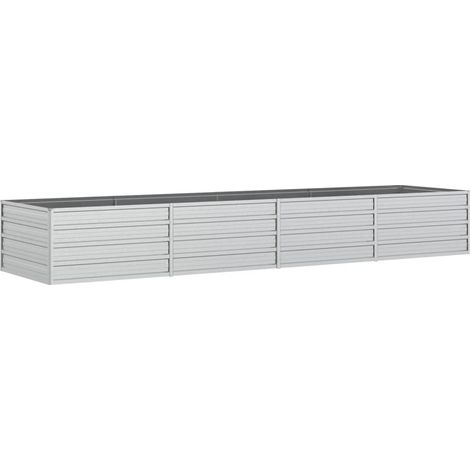 Macetero bancal elevado plantas flores terraza jardín jardín 320 x 80 x 45 cm acero galvanizado plateado Plata 020039433