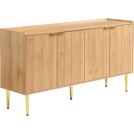 ELVMI Credenza con 4 Ante e Ripiani Regolabili per Soggiorno in MDF 140 × 38 × 75 cm Naturale (1/5)
