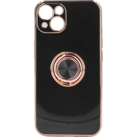 iPhone 13 Handyhülle mit roségoldenem Glitzerring, ultradünne, flexible TPU-Hülle, klassischer schwarzer Schutz (1/5)