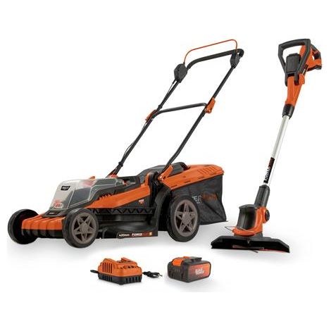 Cortacesped POWERPLUS 40v + cortabordes 20v + bateria 40v + cargador