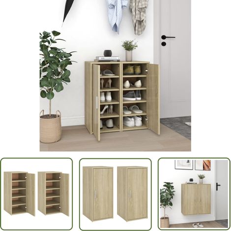 The Living Store Schuhschränke 2 Stk. Sonoma-Eiche 32x35x70 cm Holzwerkstoff - Schuhschrank - Holzwerkstoff - Schuhregal - Garderobe - Aufbewahrung (1/5)