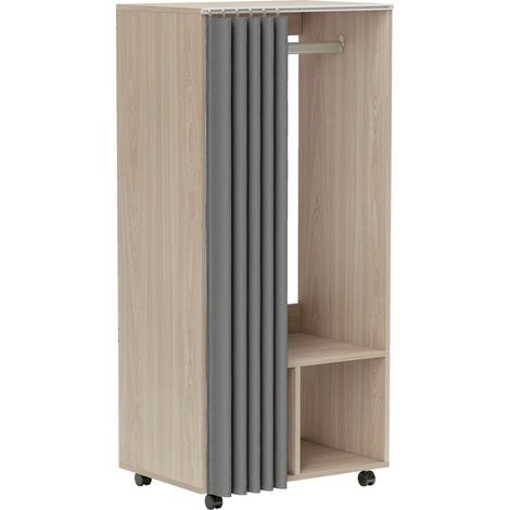 Armoire Penderie Notburga Mobile avec Rideau Anti-Poussière Gris Naturel