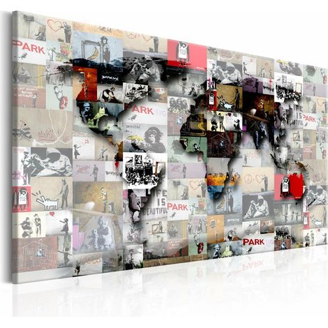 Tableau carte inspiration banksy - 90 x 60 cm (1/4)