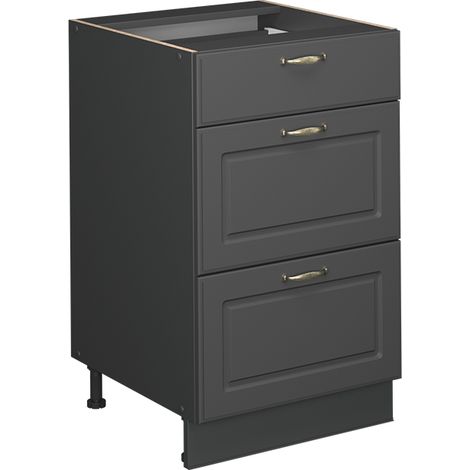 Mobiletto base per cucina Fame-Line, Antracite-oro rustico, 50 cm senza piano di lavoro, Vicco