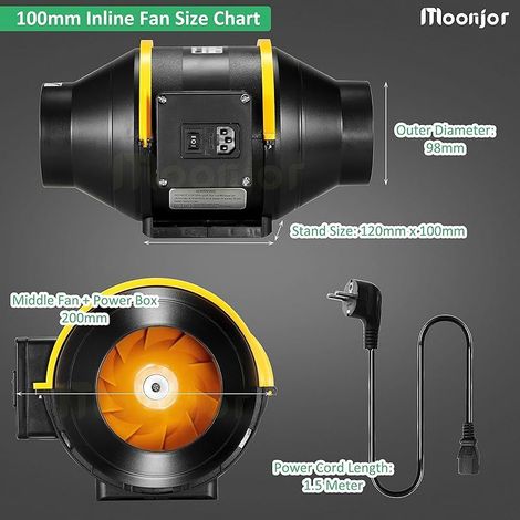 Extracteur d'Air 100mm, Ventilateur d'extraction Silencieux 2-Vitesse, Cordon de 1,5 m pour Salle de Bain, Bureau, Tentes de Plantation (1/5)