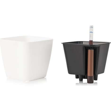 Set di 2 vasi quadrati autoirriganti da 13 cm con indicatore, vasi per piante da interno ideali per principianti e persone impegnate, vasi per edera e pothos, per uso interno ed esterno (bianchi)