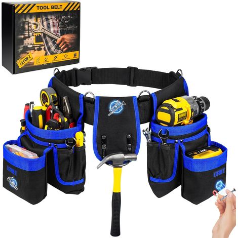 Tool Belt with 27 Pockets, Removable Adjustable Magnetic Tool Bag with 4 D-Rings, Heavy Duty Padded for Men, Electricians, Carpenters, Construction Workers (1/5)