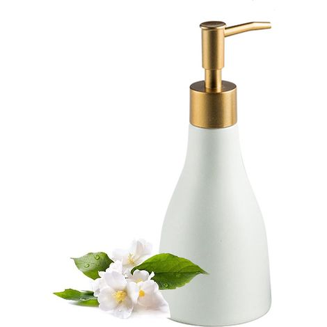 Distributeur de savon doré pour salle de bain, distributeur de savon liquide vaisselle en céramique blanche pour évier de cuisine, distributeur de savon liquide pour les mains avec pompe dorée, 280 ml (1/5)