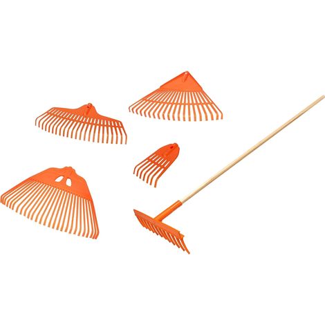KOTARBAU® 5 Pièces Rateau a Feuille - Plastique - 150 cm - Orange - Rateau Jardin - Interchangeable - avec Manche en Bois - Jardinage Multifonction - Extra-Click (1/4)