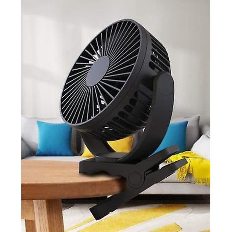 Ventilateur Clip - Batterie Rechargeable 5000 mAh - 3 Vitesses - Rotation 360° - Pour Bureau Camping Voiture Poussette - Noir (1/5)
