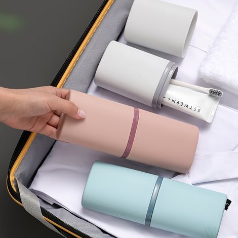 1x Étui à brosse à dents portable — Support de voyage multifonction (gobelet de rinçage et étui de rangement) (1/5)