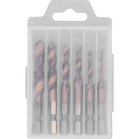 Lot de 6 forets à tarauder M3 M4 M5 M6 M8 M10, embout hexagonal, revêtement titane, outillage pour percer et tarauder l'acier (1/5)