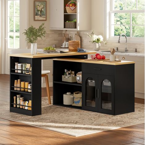 Îlot de cuisine 136x50x78 cm en MDF multicolore avec plateau pivotant, gain de place – MEUBLIV (1/5)