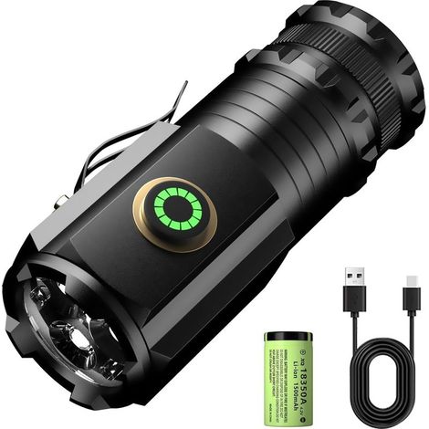 Mini lampe torche LED extrêmement lumineuse, 5000 lumens, rechargeable, 5 modes d'éclairage, petite lampe torche avec aimants et longue durée de fonctionnement, 3 x perles de lampe puissantes, IPX6 ét (1/5)