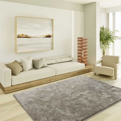 ATTICGO Tapis shaggy uni toucher doux ROMA Pierre 140x200 cm (1/4)