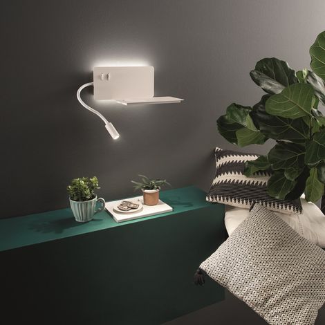 Applique in metallo Bianco 33 cm retroilluminata con spot LED e caricatore wireless FLAT (1/4)