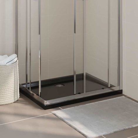 Receveur de douche rectangulaire 70x90 cm en ABS renforcé fibre de verre noir avec seuil bas pour accès facile (1/5)