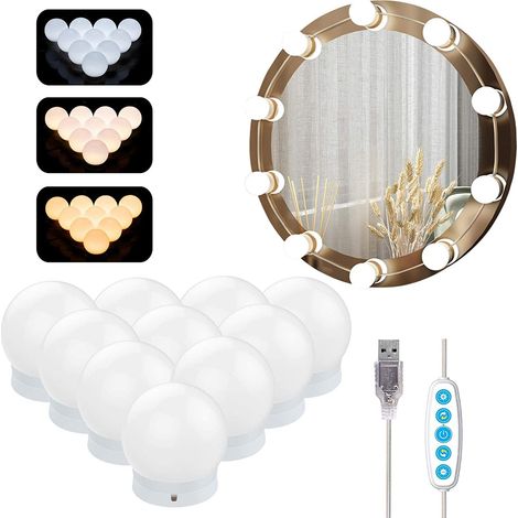 Lampe Miroir Maquillage,Lampe pour Miroir Cosmetique Hollywood avec 5 Modes de Couleur et 10 Ampoules Lumieres de Dimmable pour Miroir de Maquillage et Coiffeuse (1/2)