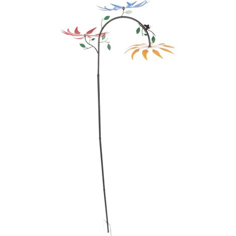 Windspiel mit mehrfarbigen Blumen, 3 Blüten und grünen Blättern – ein echter Hingucker für die Terrasse oder den Balkon. (1/5)