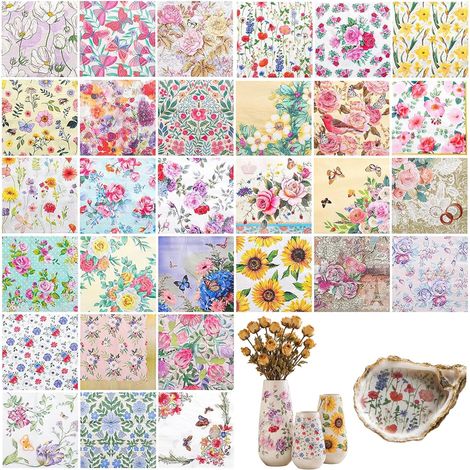 30 Serviettes Vintage Fleurs, Serviettes à Motifs colorés, Serviettes en Papier jetables 33x33cm pour fête de Jardin, Fête des Mères et Anniversaires privés (1/5)